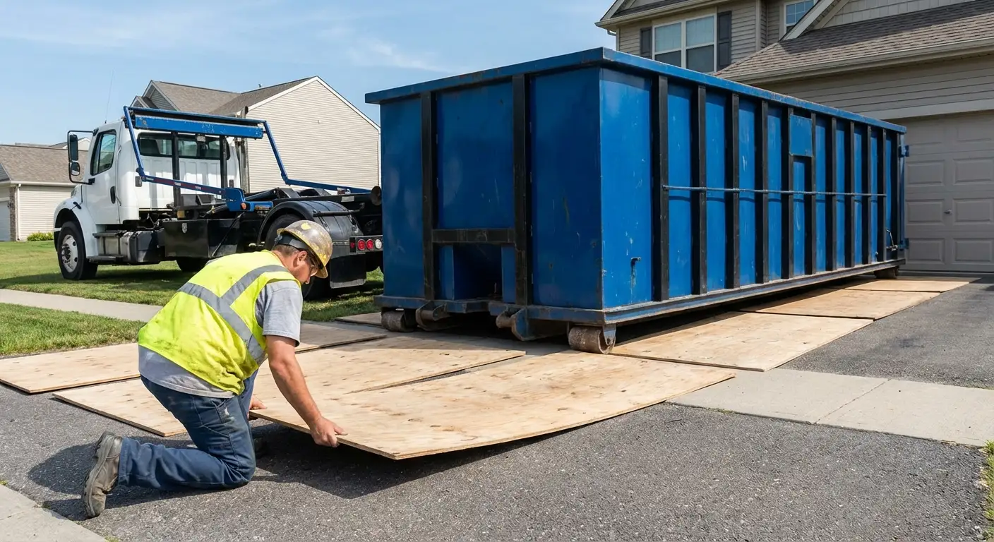 Driveway protection and delivery preparation for dumpster rental in Millbrook, AL