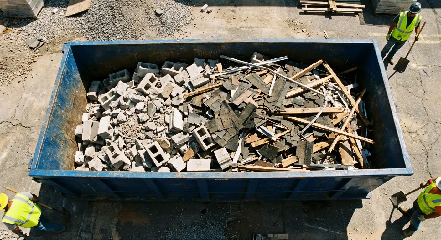 Roll-off dumpster loaded with construction debris in Millbrook, AL