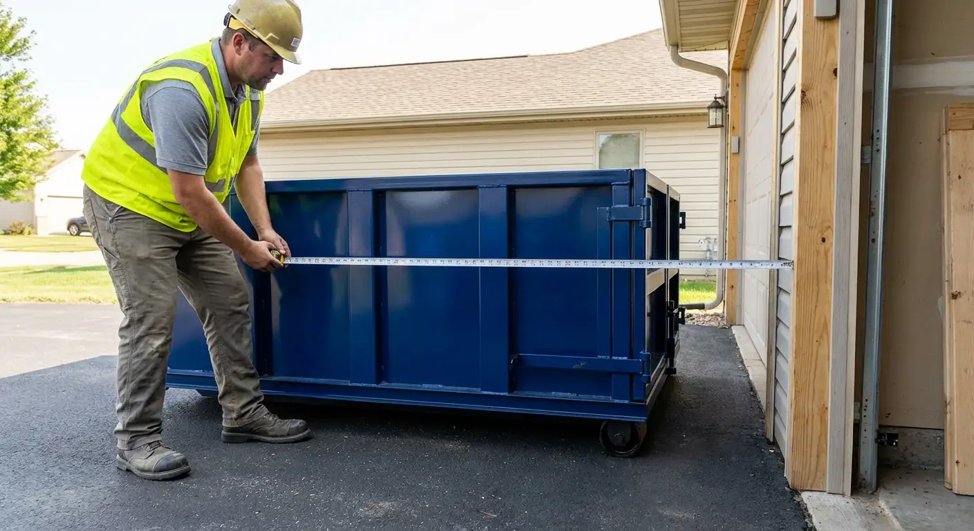 Site assessment for dumpster placement showing clearance requirements in Millbrook, AL