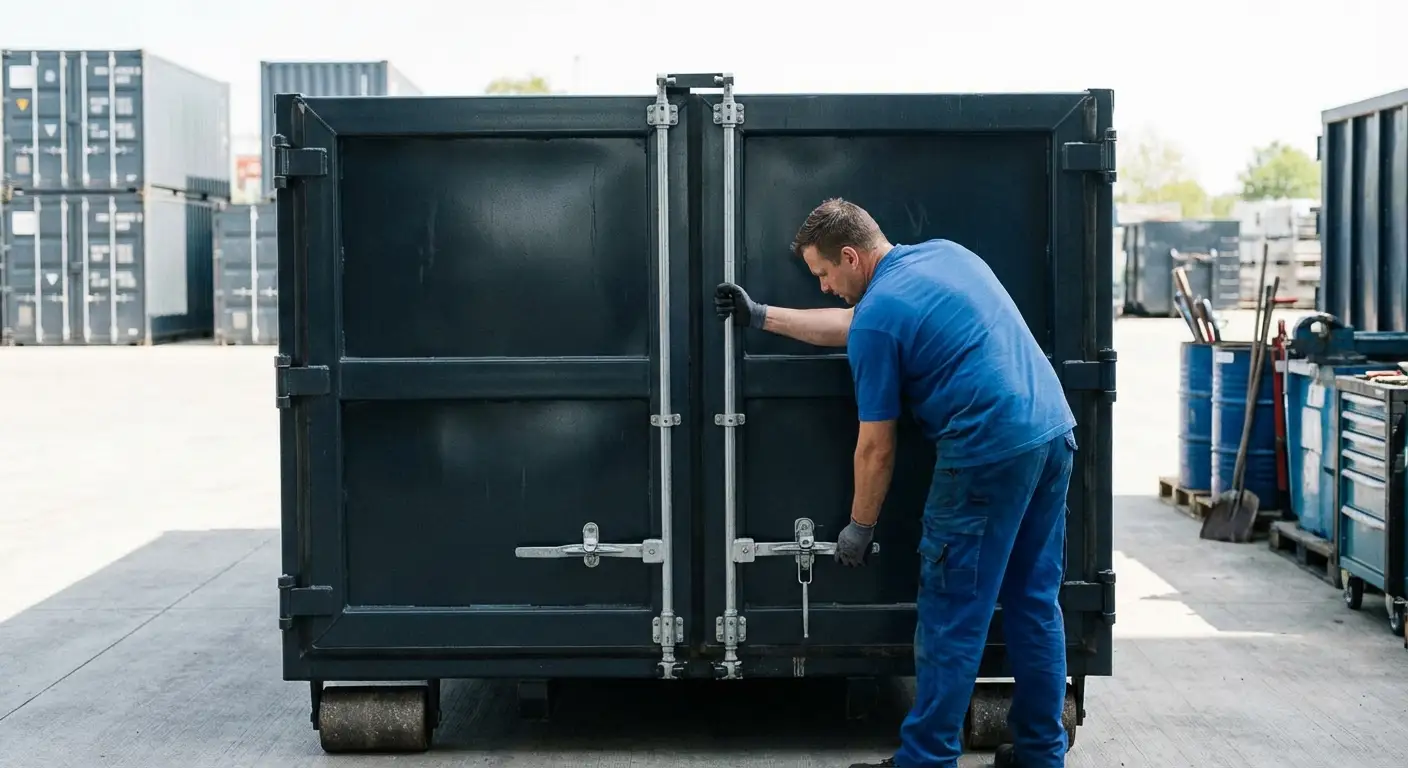 Dumpster walk-in loading door open showing easy access in Millbrook, AL