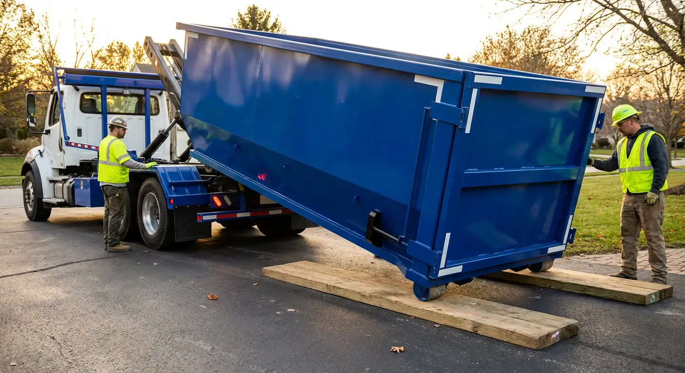 Dumpster delivery on driveway in Millbrook, AL